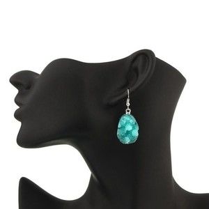 Resin Hook Antique Dangle Green Geo Rock Cluster Pierced Earrings